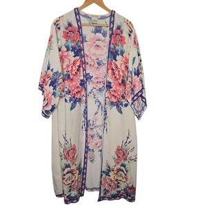 Flying Tomato Womens Pink Floral Print Half Sleeve Kimono Robe Cover Up Size S/M